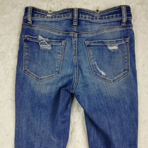 Flying Monkey Womens Jeans Skinny Blue Denim Ripped Raw Hem‎ Light Wash 25 - Picture 4 of 12